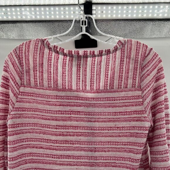 Ann Taylor Loft Womens Tie Neck Long Roll Tab Sleeve Blouse Pink/White Striped S - Picture 6 of 11